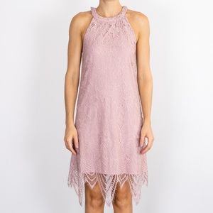 XS Pink Lace High-Neck Dress